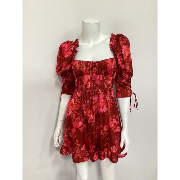 For Love & Lemons 'Alia' Red Satin Mini Dress Size S - Picture 2 of 4